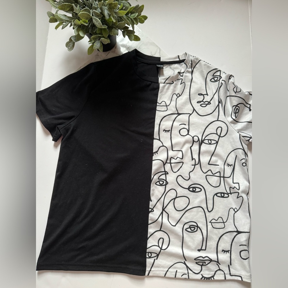 SHEIN  face art design shirt  size M .EUC
